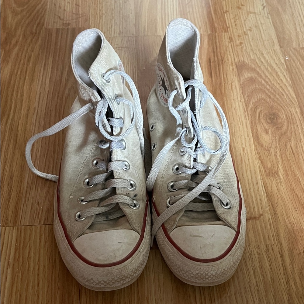Converse All Star Cream High-Tops with Red and Blue Accents
